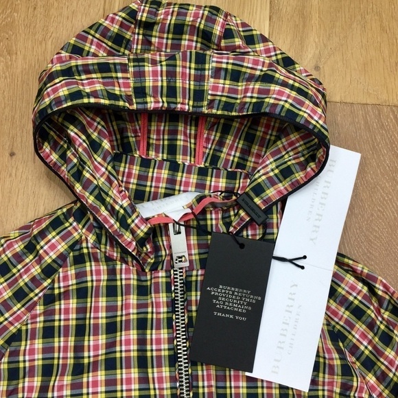 BURBERRY Brenty Check Hooded Jacket  Bright Coral Pink Girl's Size 8Y - Picture 3 of 12